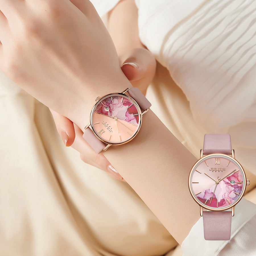 Combo Đồng Hồ Nữ JA-1312C Julius Hàn Quốc + Lắc Tay ES214 (Hồng)