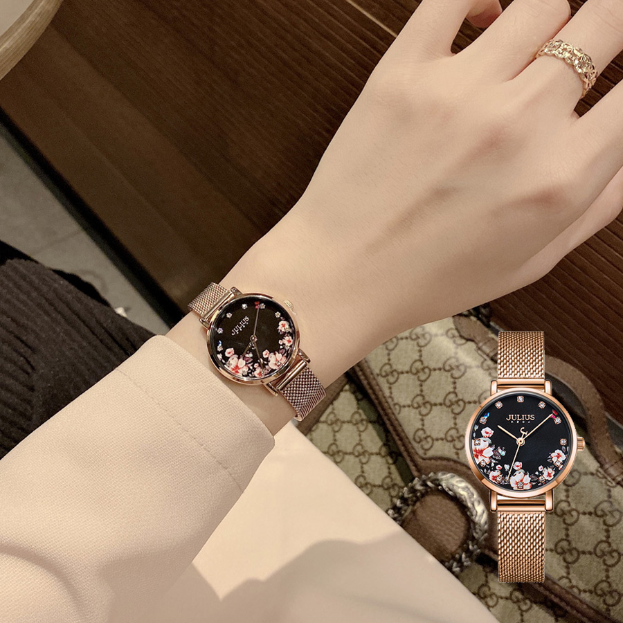 Combo Quà Tặng Đồng Hồ Nữ JA-1164LG Julius Hàn Quốc + Vòng Tay JSB078 + Nữ Trang ES096