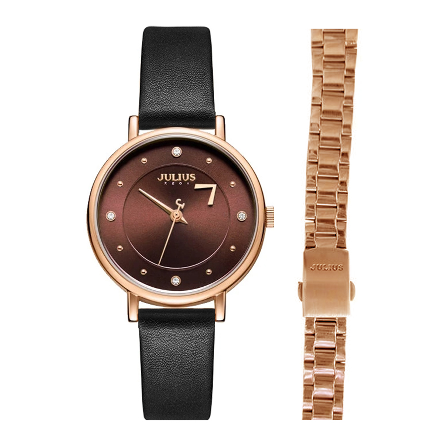 Combo Đồng Hồ Nữ JA-1248LH1 Tặng Kèm Dây Thép Julius Hàn Quốc ( Đen)