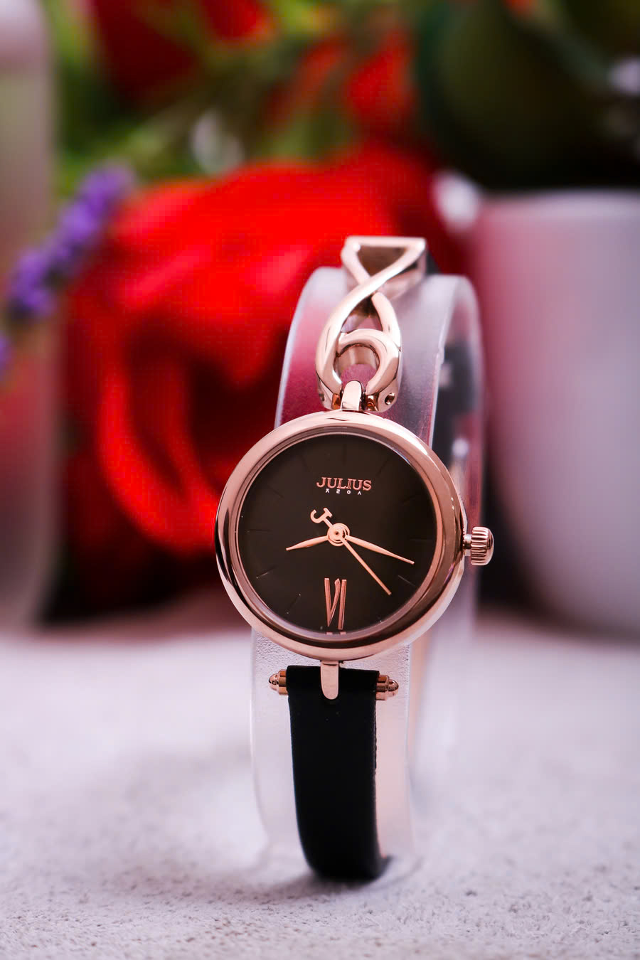 Đồng Hồ Nữ JA-1351D Julius Hàn Quốc Dây Da  (Đen)