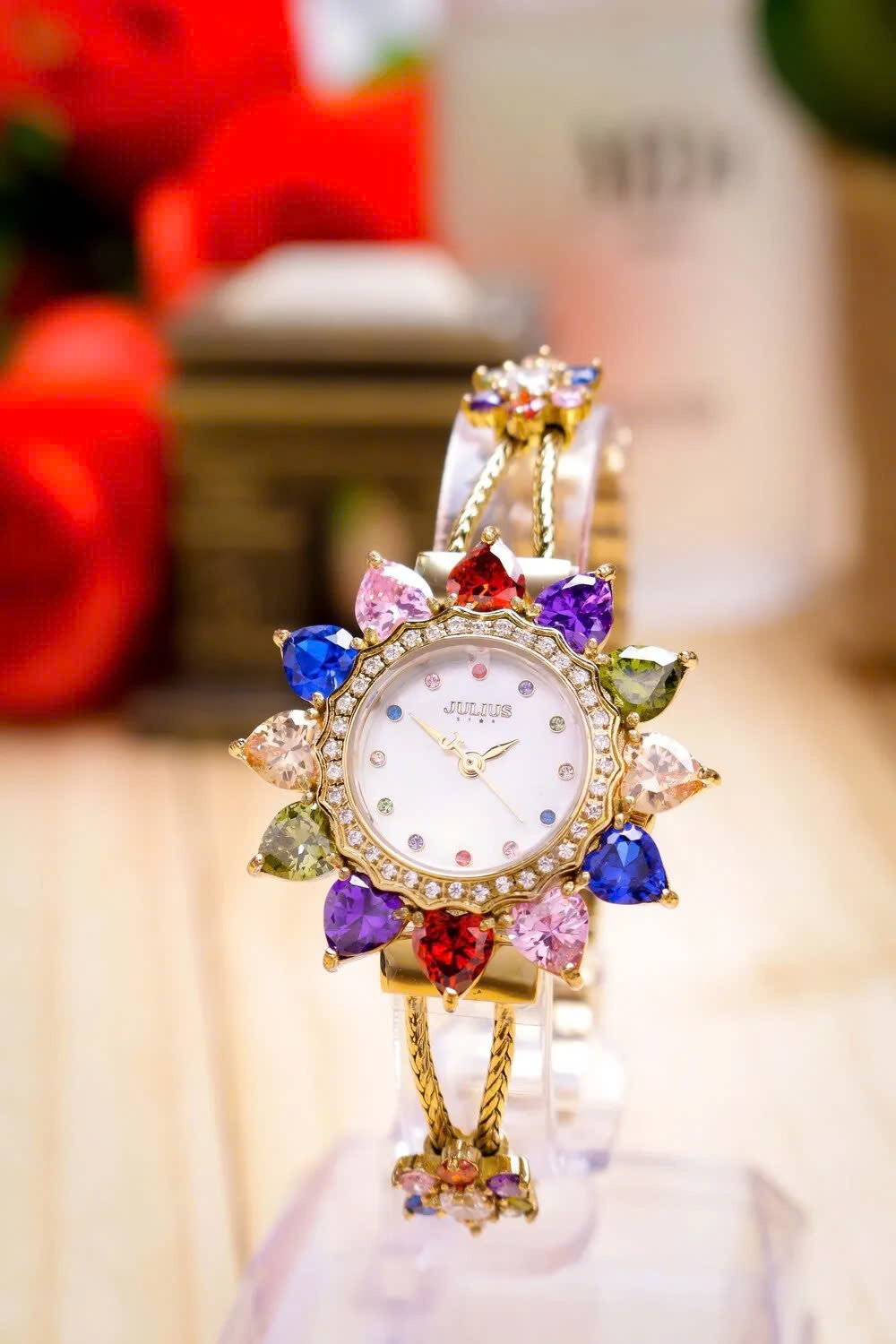 Đồng Hồ Nữ JS-021A Julius Star Mặt Hoa Đính Đá swarovski (Vàng )