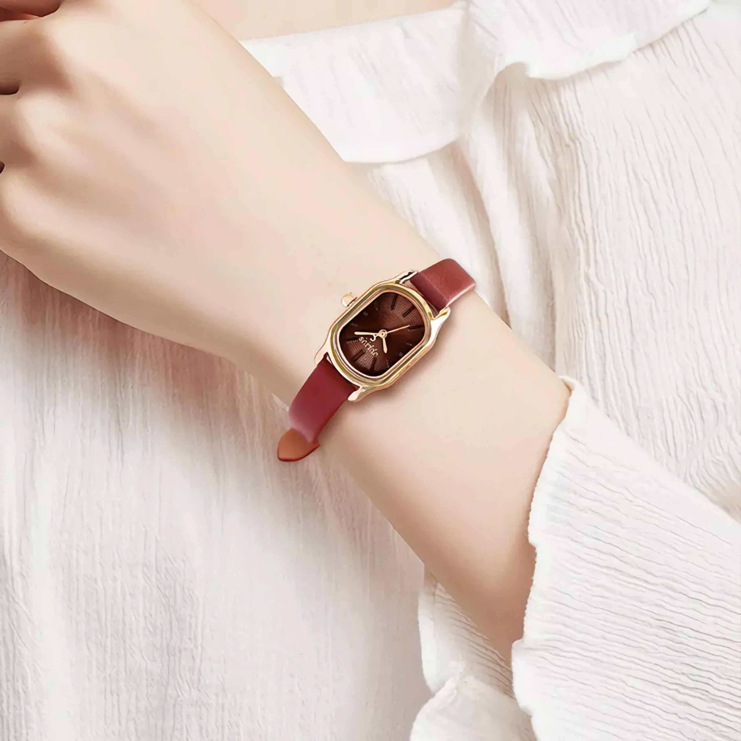 Đồng Hồ Nữ JA-1112D Julius Hàn Quốc dây da (Đỏ)