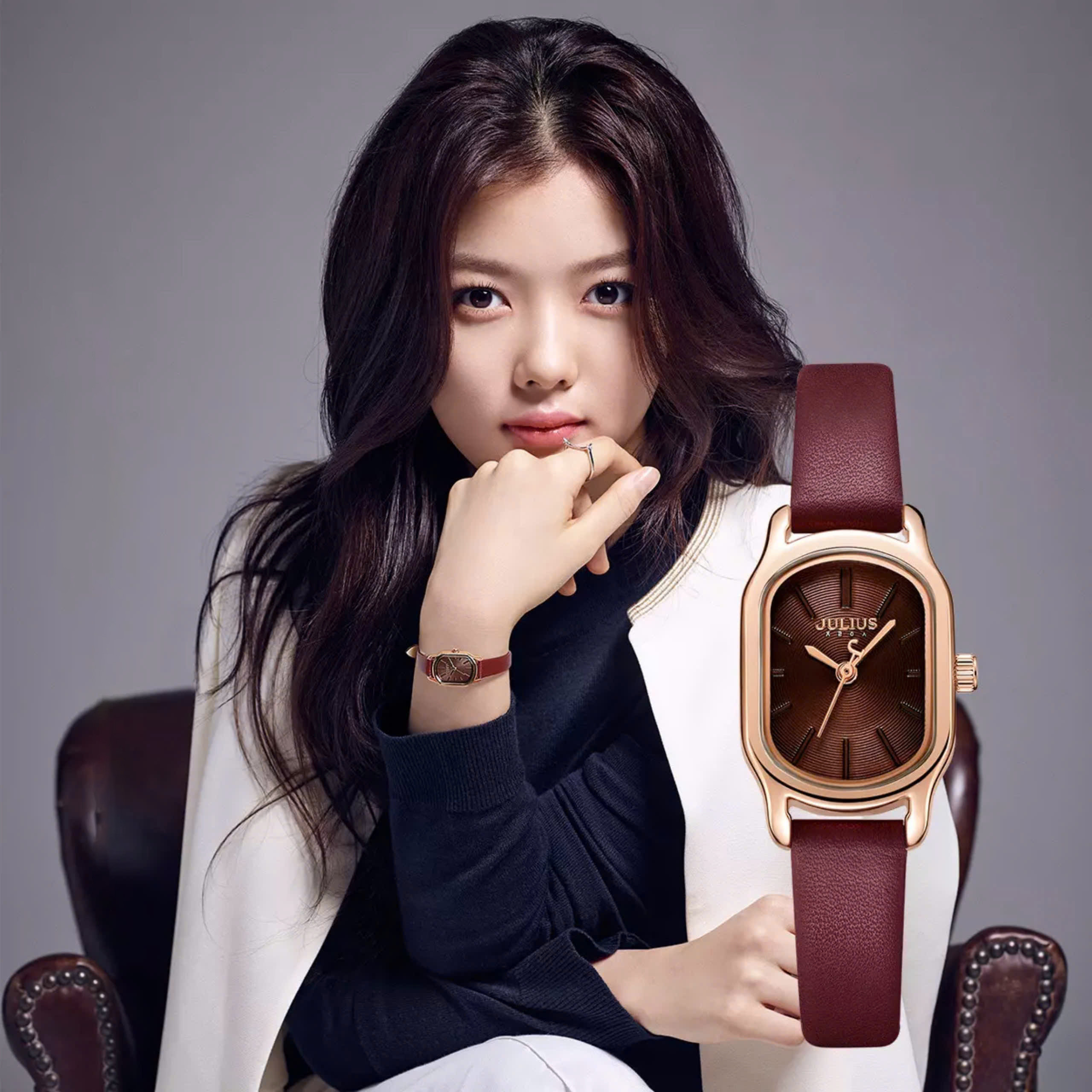 Đồng Hồ Nữ JA-1112D Julius Hàn Quốc dây da (Đỏ)