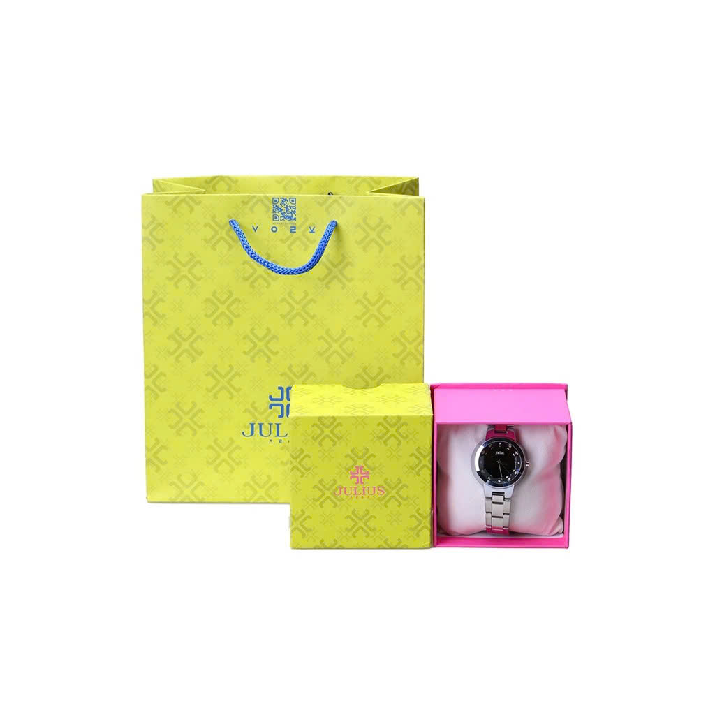 Đồng Hồ Nữ JA-510B Julius Hàn Quốc dây thép (Trắng mặt đen)