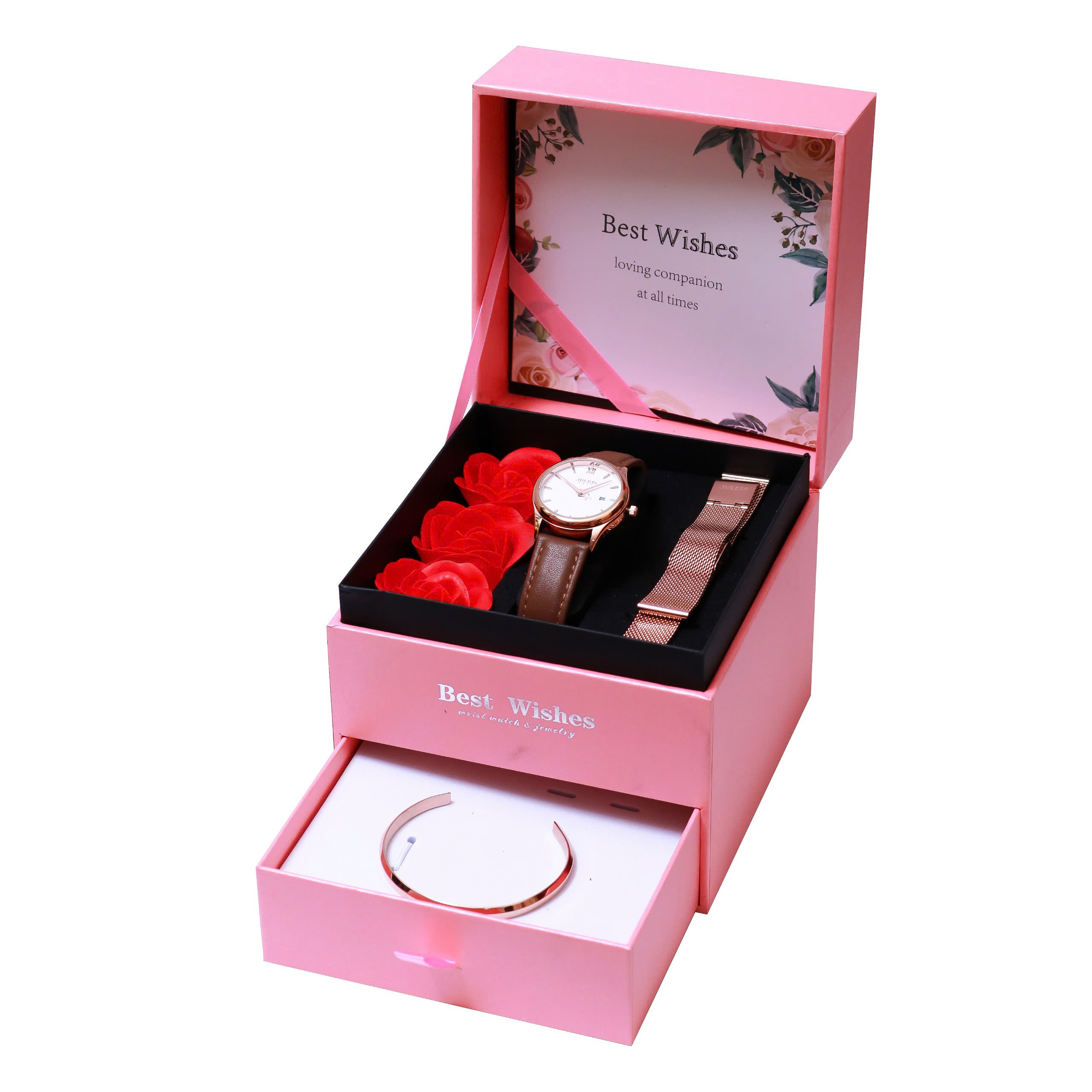 Combo Quà Tặng Đồng Hồ Nữ JA-1309LC Kèm Dây Mesh + Lắc Tay JSP078