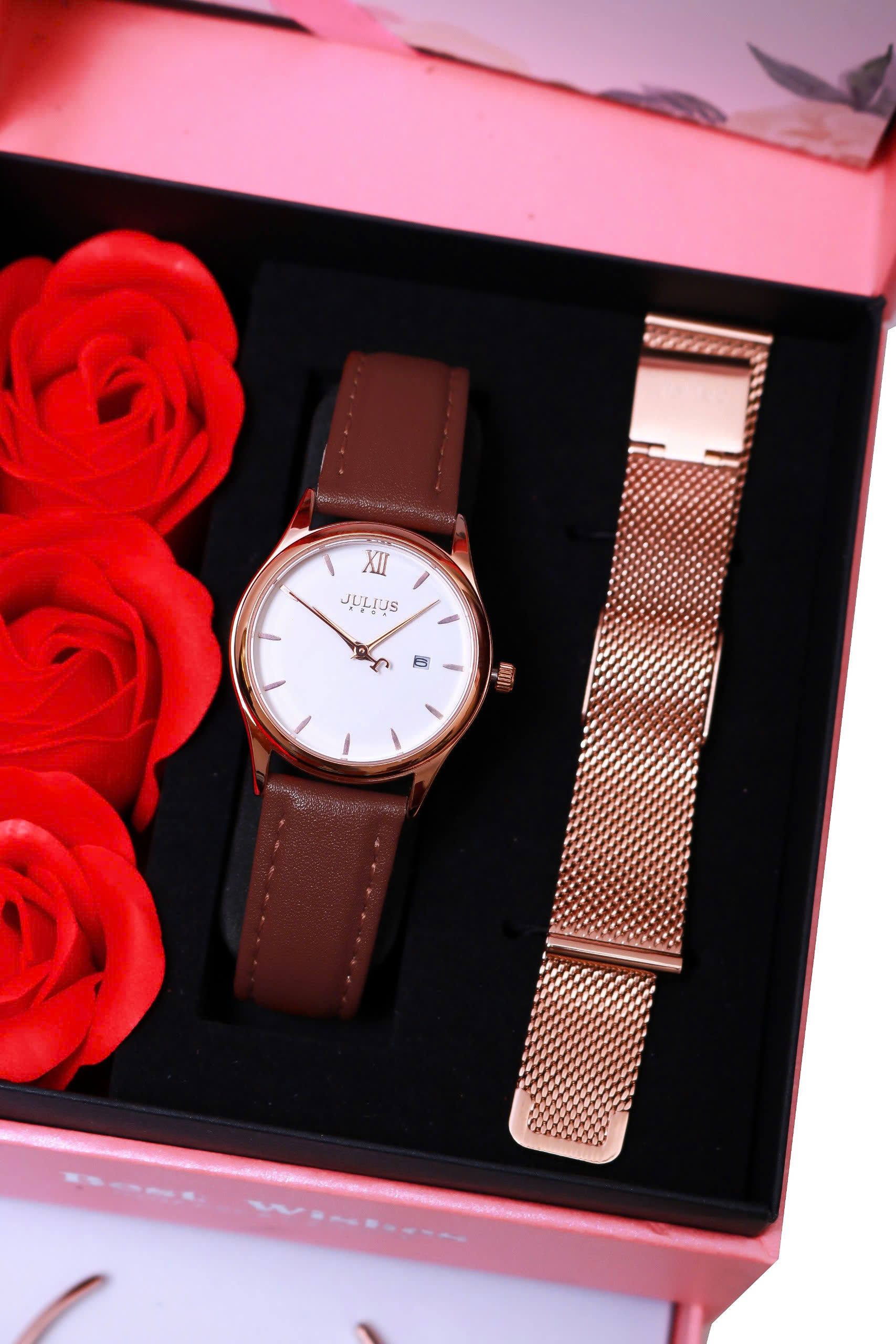 Combo Quà Tặng Đồng Hồ Nữ JA-1309LC Kèm Dây Mesh + Lắc Tay JSP078