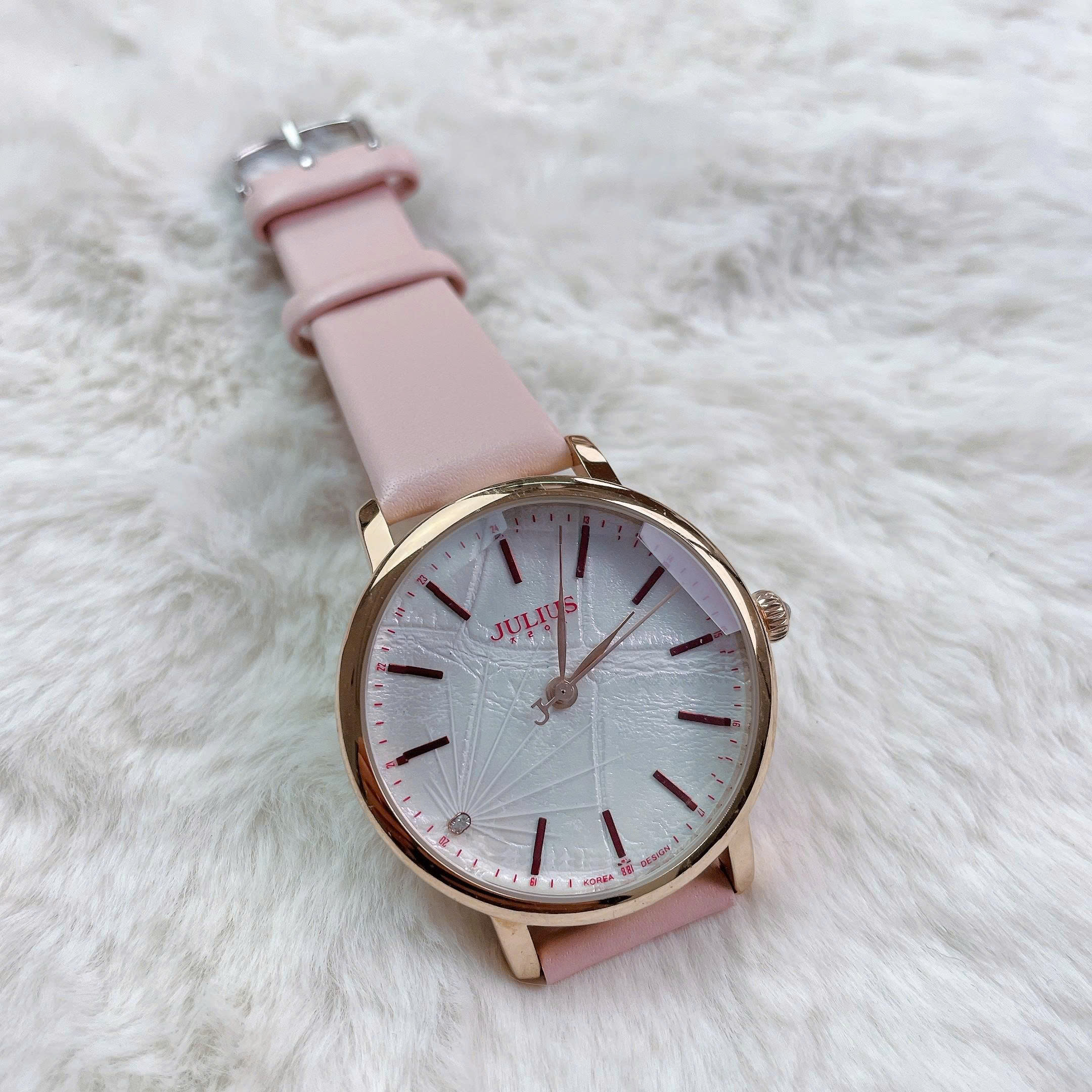 Đồng Hồ Nữ JA-888E1 Julius Hàn Quốc Dây Da ( Hồng)