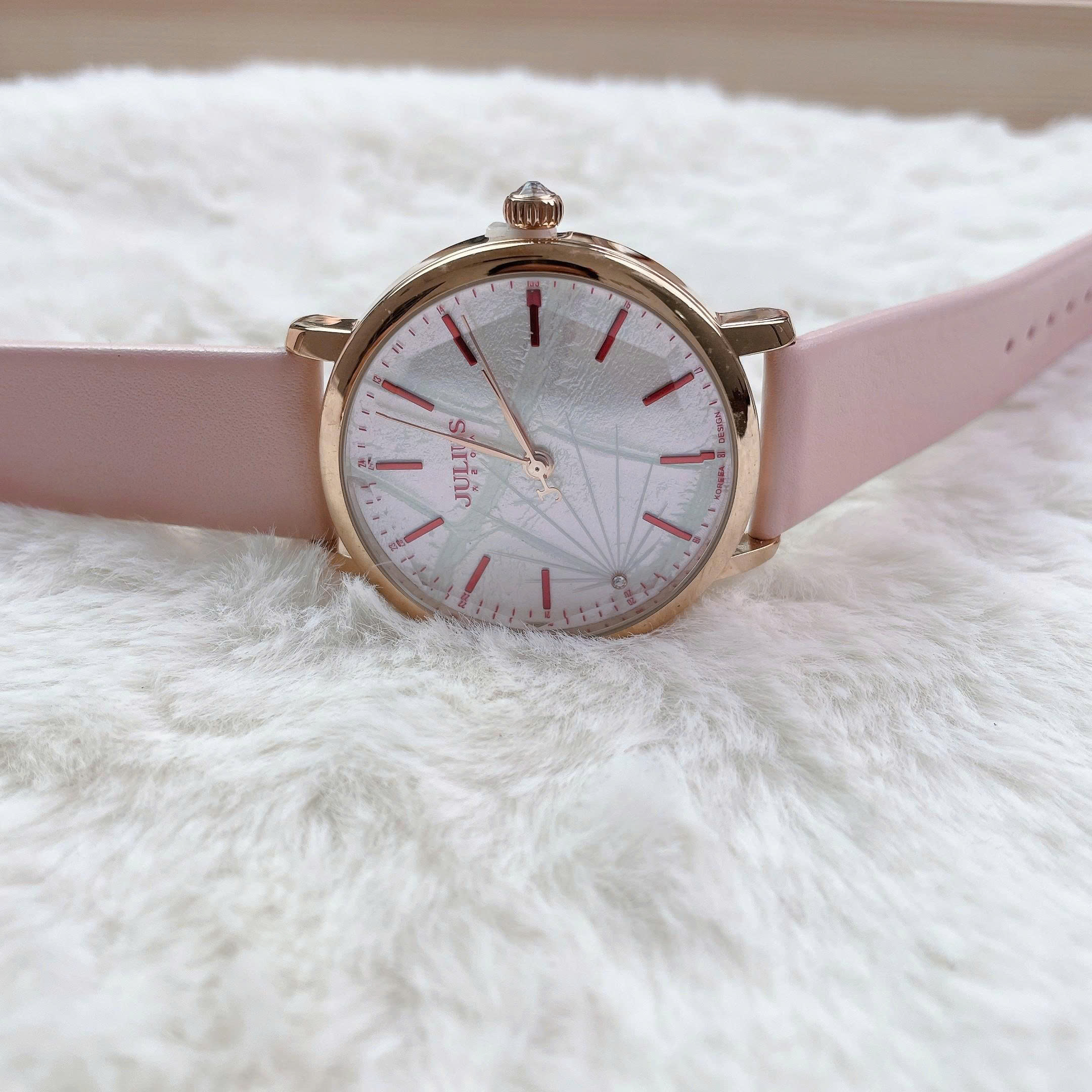 Đồng Hồ Nữ JA-888E1 Julius Hàn Quốc Dây Da ( Hồng)