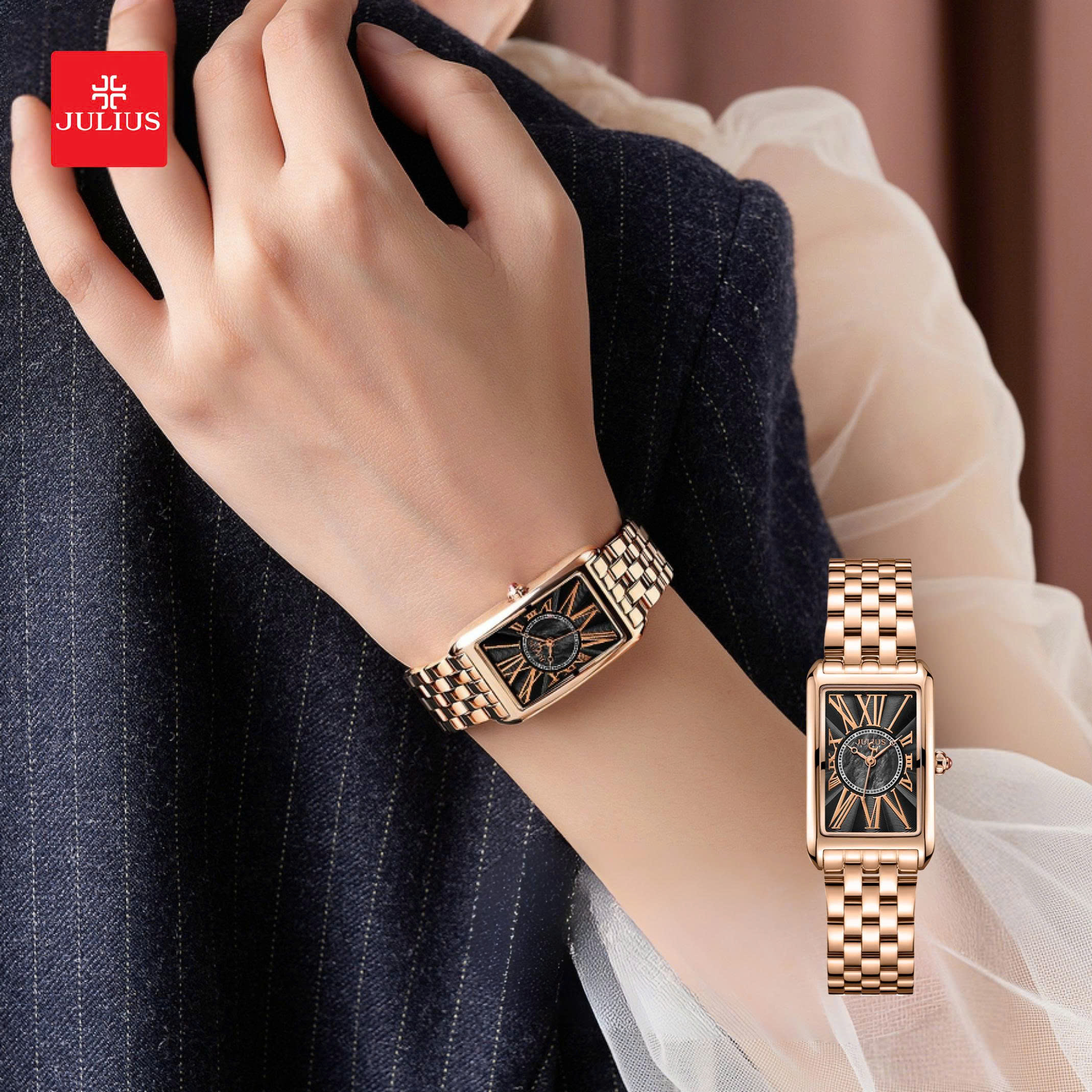 Đồng Hồ Nữ JS-060C Julius Hàn Quốc Kính Sapphire(Đen)