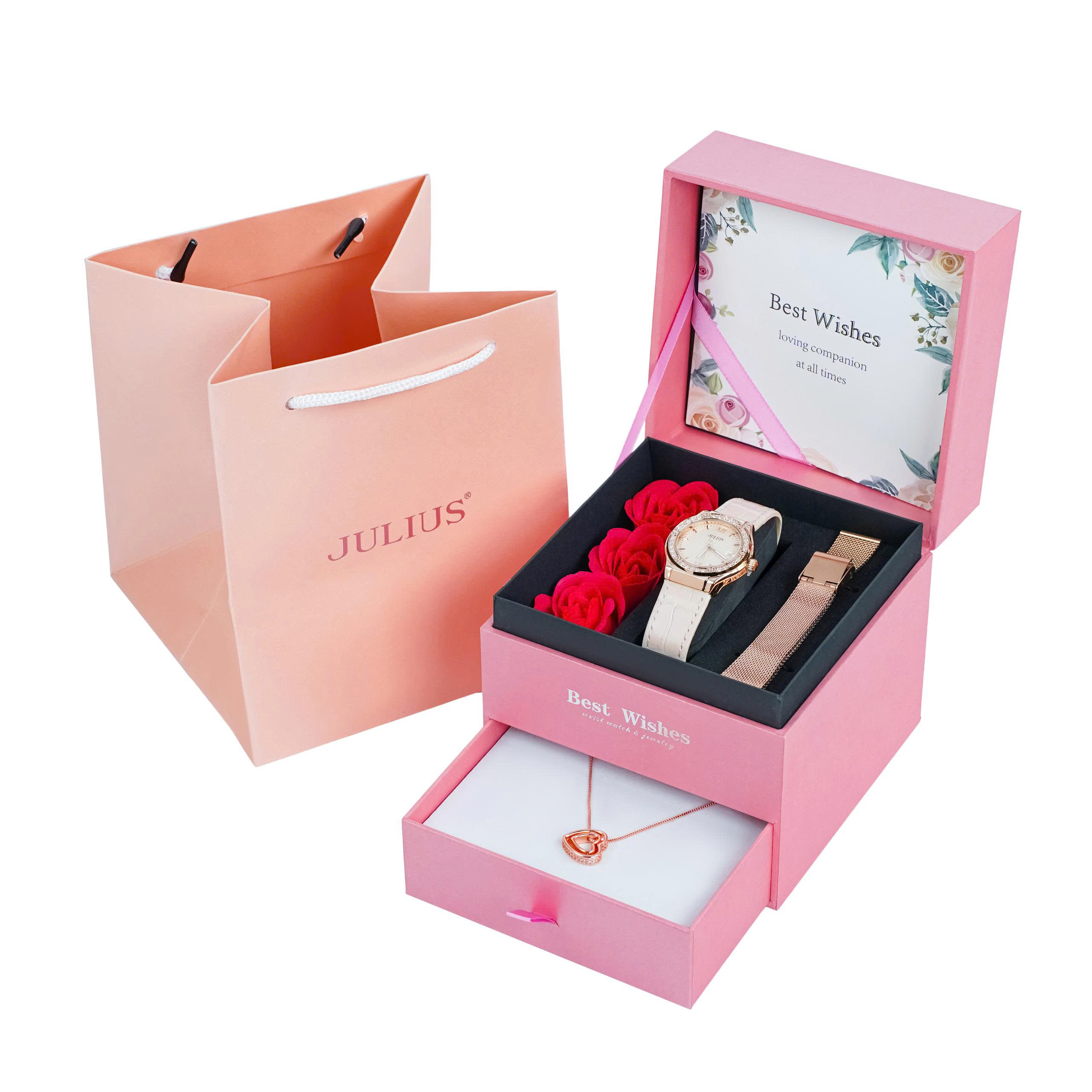 Combo Phụ Kiện Đồng Hồ Nữ JA-1395C + Dây Mesh + Trang Sức Dây Chuyền ESME ES482