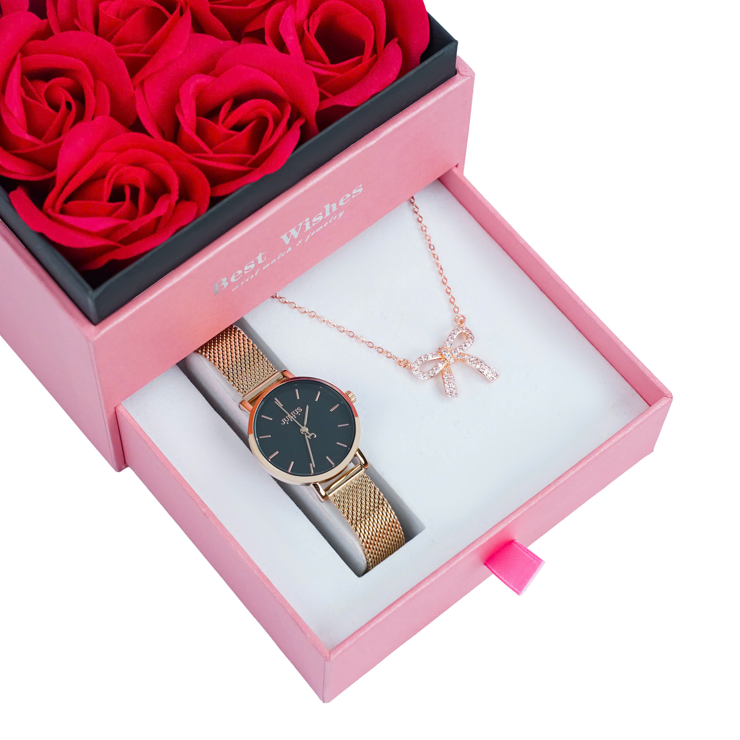 Combo Phụ Kiện  Đồng Hồ Nữ JA-1164L Julius Hàn Quốc Dây Thép (Nhiều Màu)