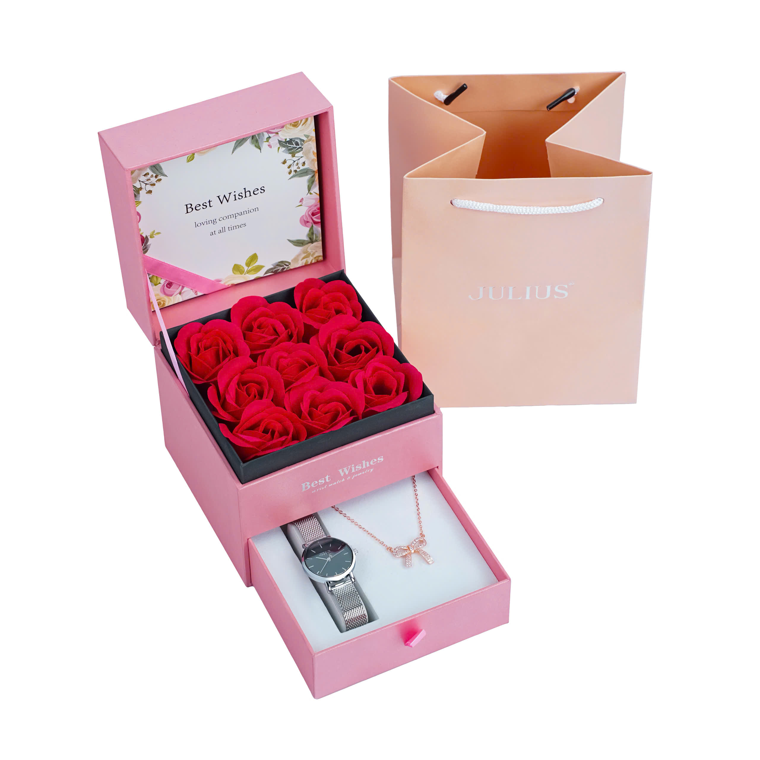 Combo Phụ Kiện  Đồng Hồ Nữ JA-1164L Julius Hàn Quốc Dây Thép (Nhiều Màu)