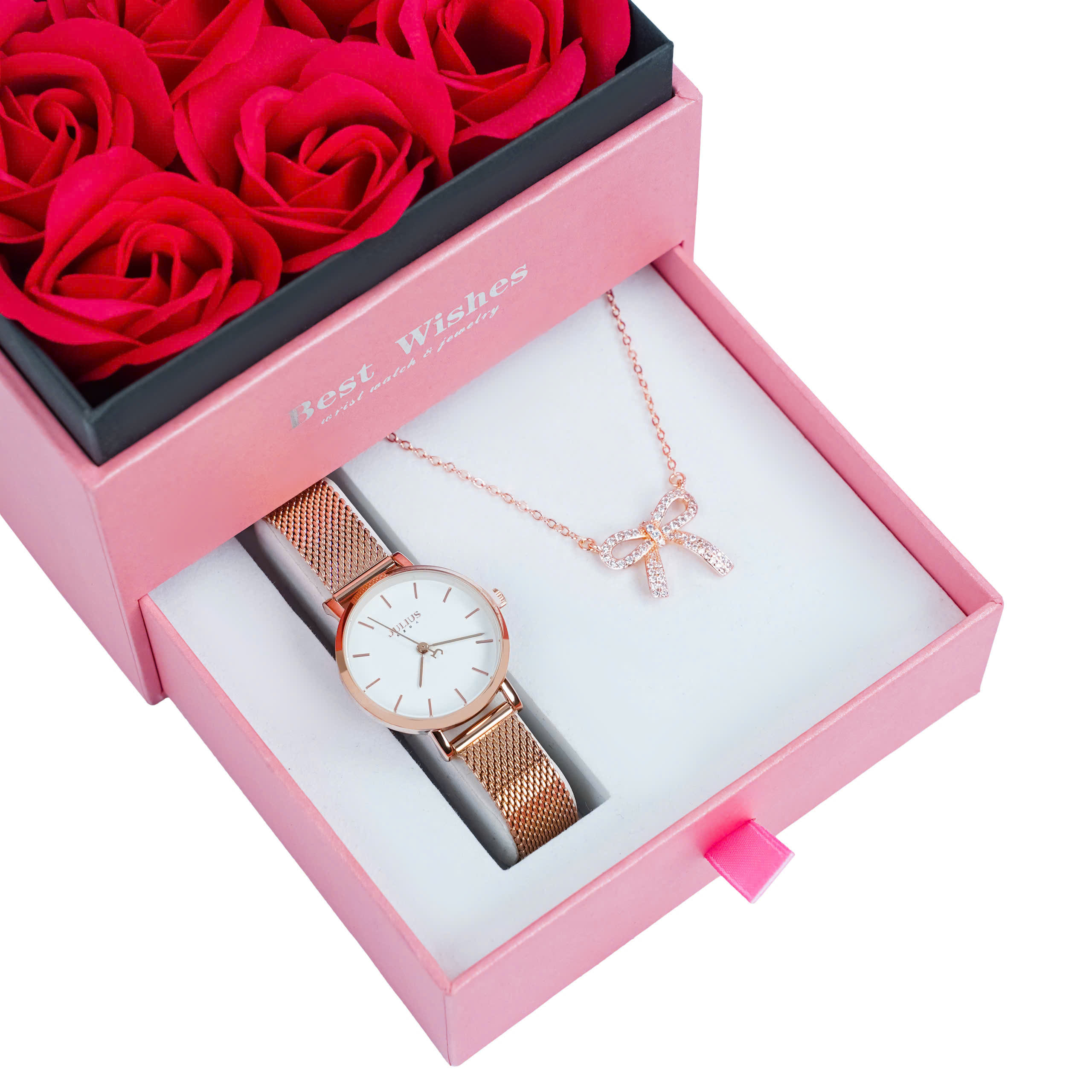 Combo Phụ Kiện  Đồng Hồ Nữ JA-1164L Julius Hàn Quốc Dây Thép (Nhiều Màu)