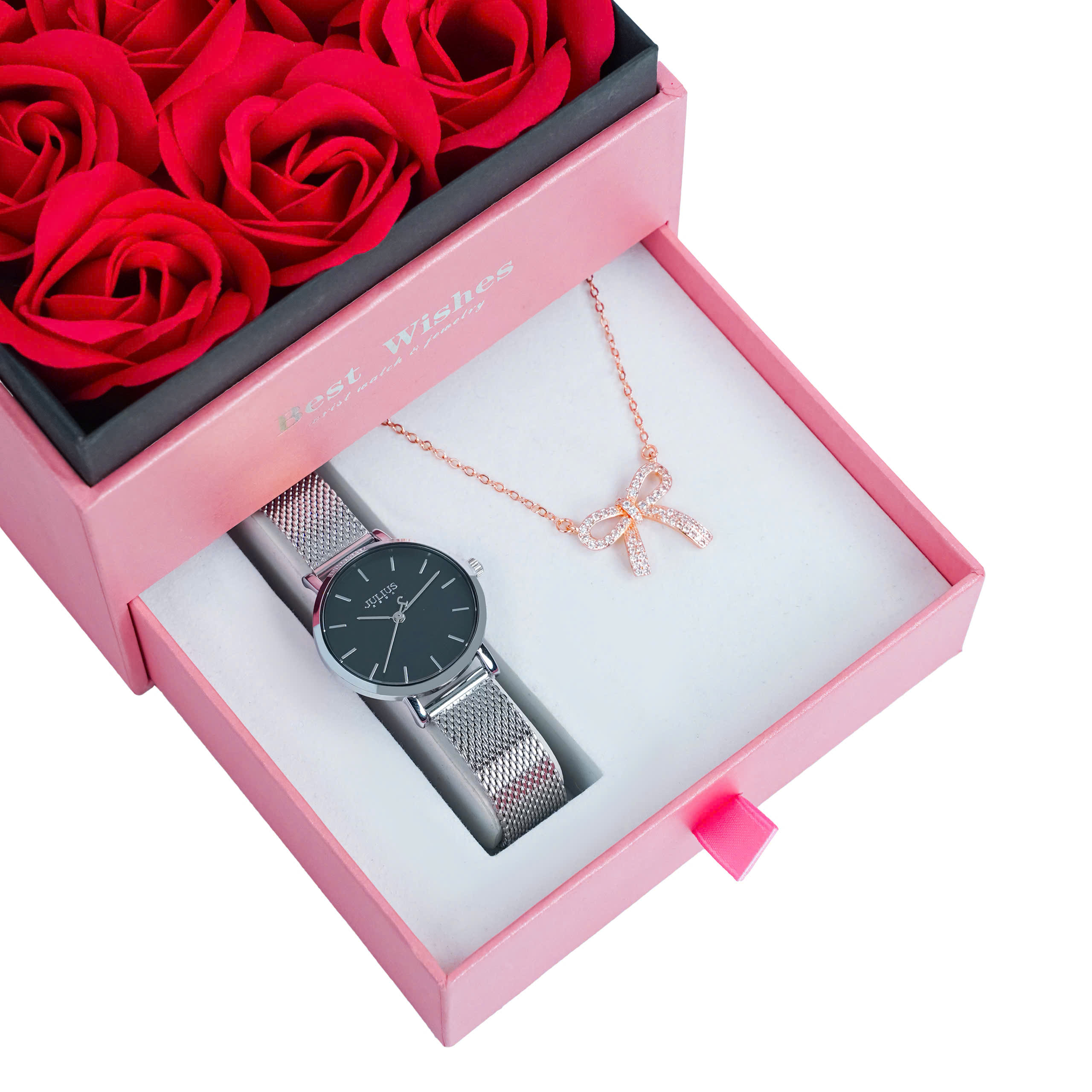 Combo Phụ Kiện  Đồng Hồ Nữ JA-1164L Julius Hàn Quốc Dây Thép (Nhiều Màu)