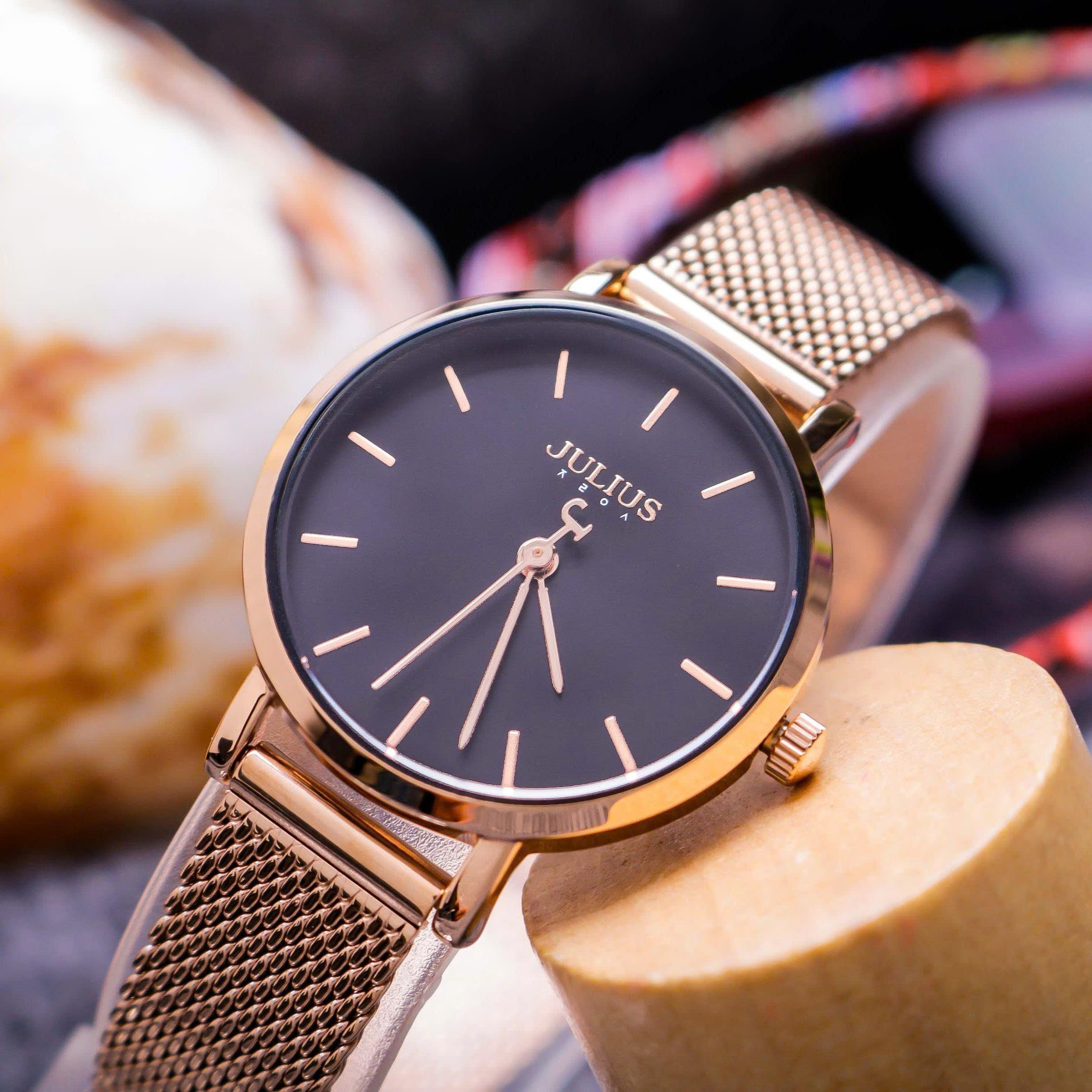 Combo Phụ Kiện  Đồng Hồ Nữ JA-1164L Julius Hàn Quốc Dây Thép (Nhiều Màu)