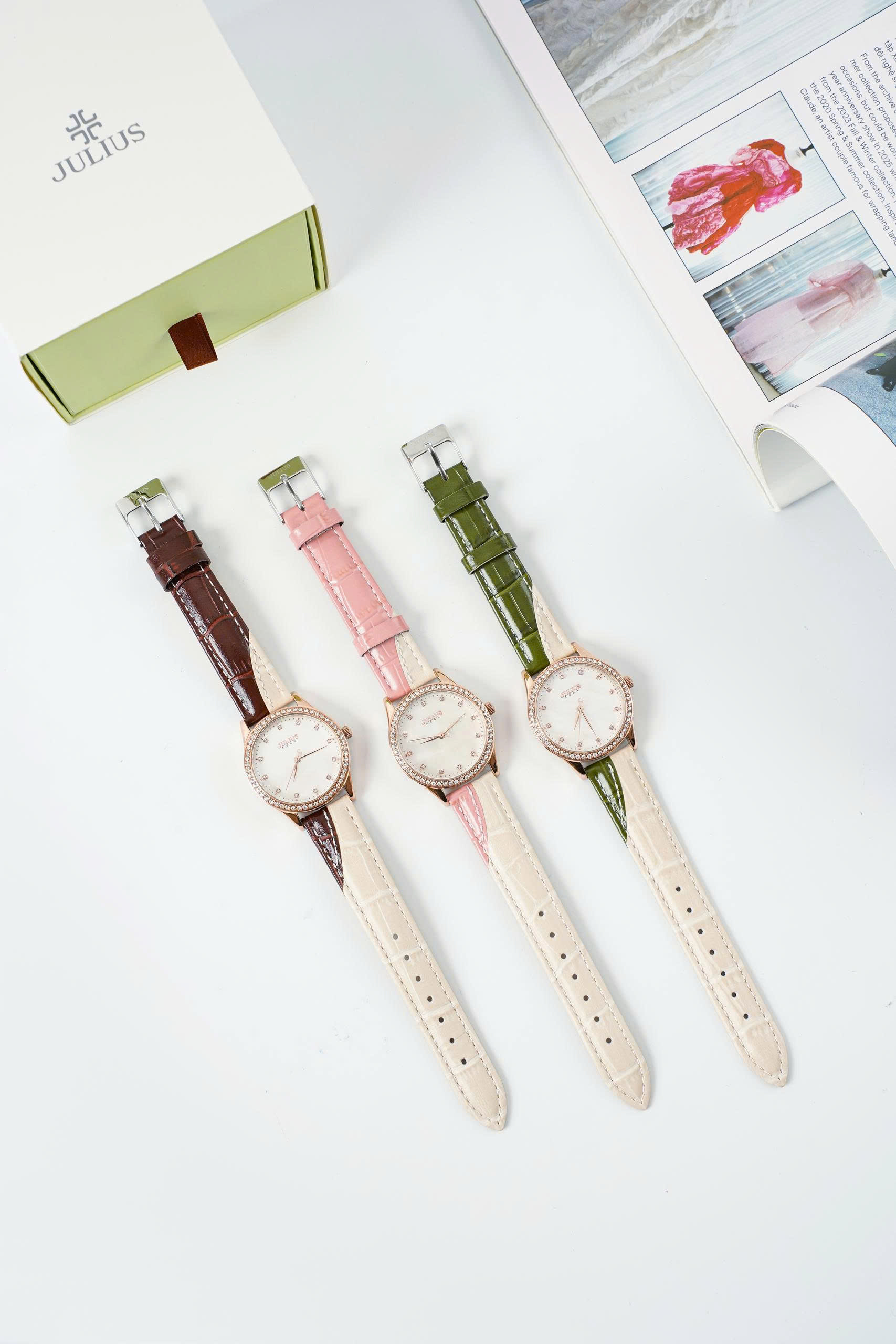 [New Arrival] Đồng Hồ Nữ JA-1593 Julius Mặt Xà Cừ  Dây Da(3 màu)