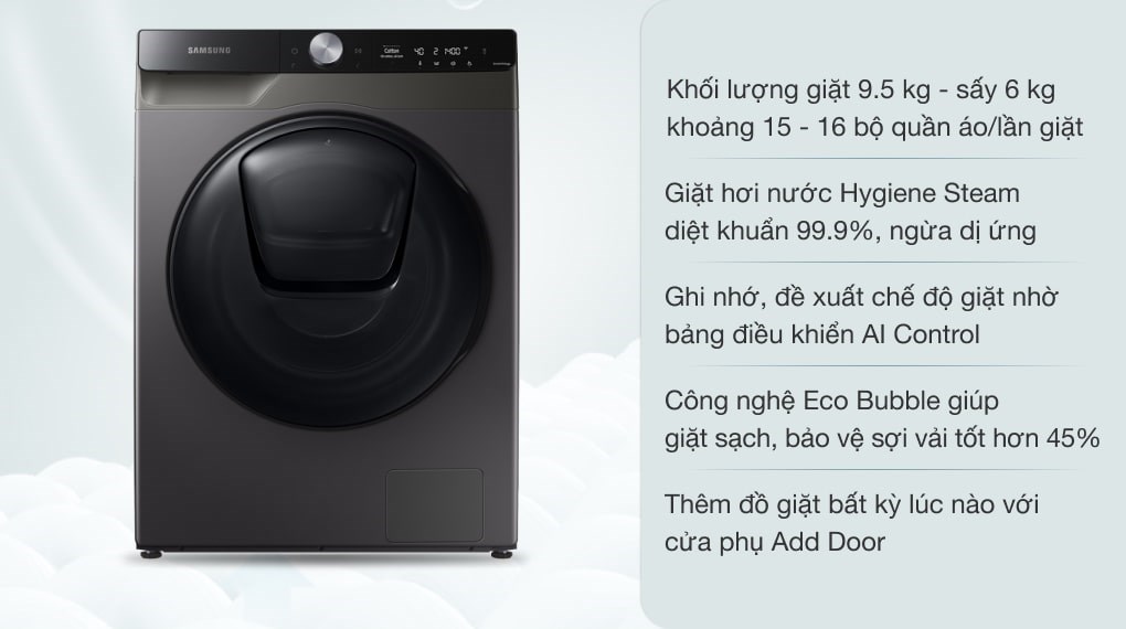 Máy giặt sấy Samsung WD95T754DBX/SV Addwash Inverter 9.5kg Mới 100%