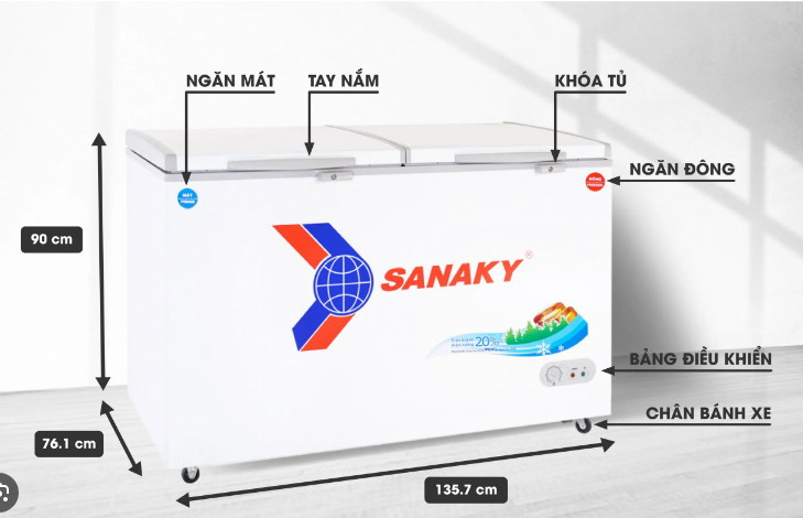 Tủ đông Sanaky 2 ngăn 569 lít VH5699W1 CHính Hãng Mới 100%