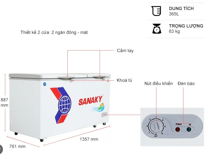 Tủ đông Sanaky 2 ngăn 569 lít VH5699W1 CHính Hãng Mới 100%