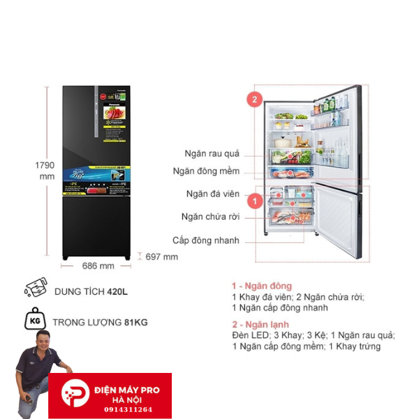 Tủ lạnh Panasonic Inverter 417 lít NR-BX471XGKV Kho Điện Máy Pro Hà Nội