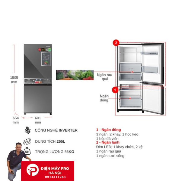 Tủ lạnh Panasonic Inverter 2 cánh 255 Lít NR-BV281BGMV Nguyên Seal Chính Hãng