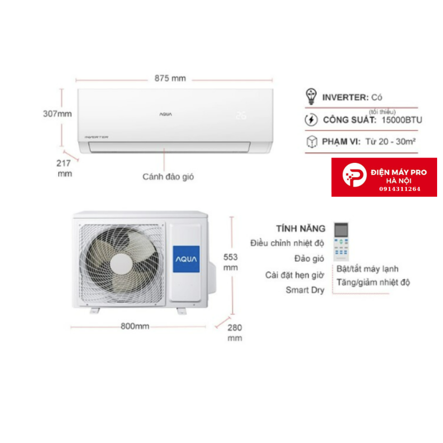 Điều hòa Aqua Inverter 9000 BTU 1 chiều AQA-RV10QC2 gas R-32 Kho ĐIện Máy Pro Giá Rẻ Nhất