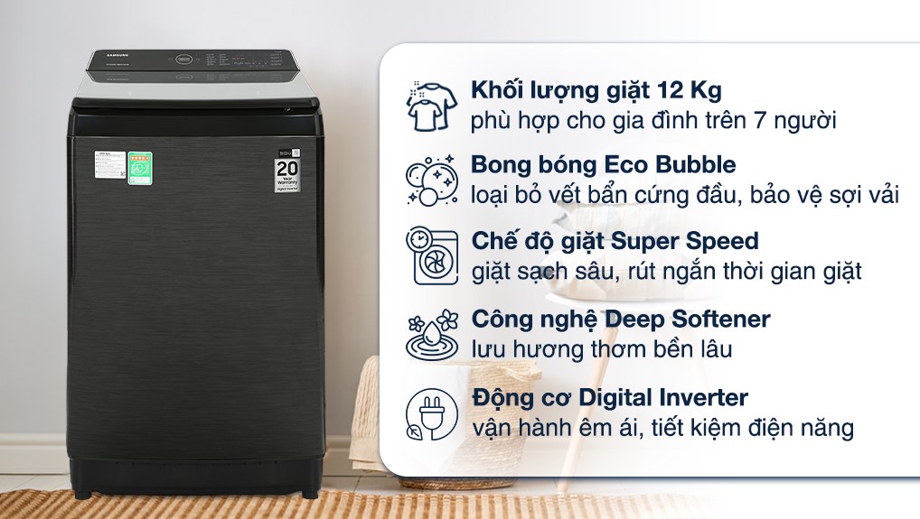 Máy giặt Samsung Inverter 12 kg WA12CG5745BVSV Mới 100%