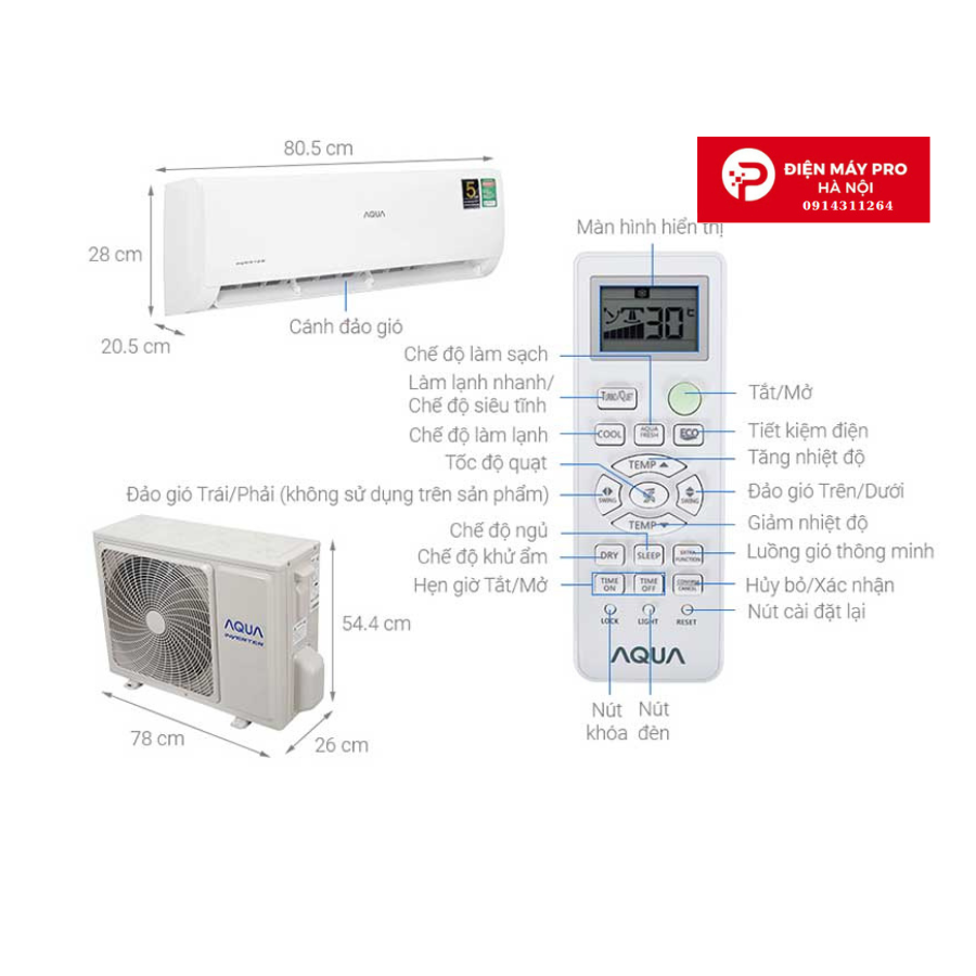 Điều hòa Aqua 1 chiều 9000 BTU AQA-R10PC gas R-32 Kho ĐIện Máy Pro Giá Rẻ Nhất