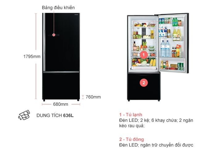 Tủ lạnh Hitachi Inverter 415 lít R-B505PGV6 GBK