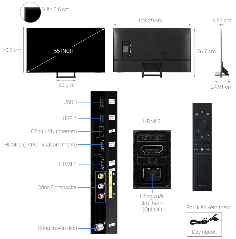 Smart Tivi Samsung 4K Crystal UHD 55 Inch UA55DU9000  ( 55DU9000 ) 2024 Mới 100% Chính hãng