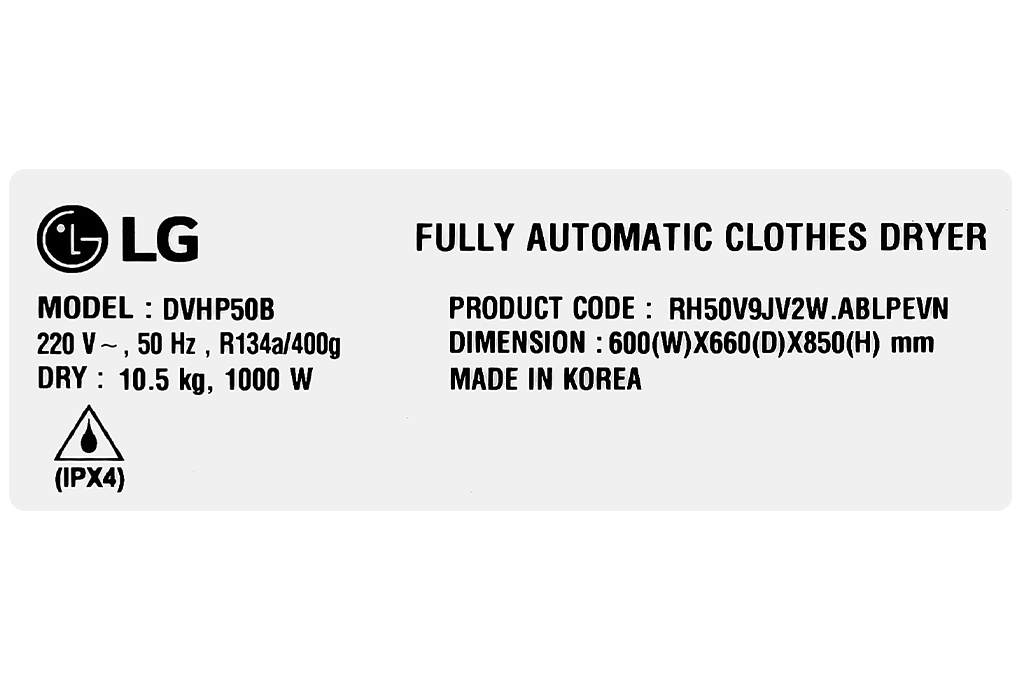 DVHP50B Máy sấy bơm nhiệt LG Inverter 10.5 kg 2023