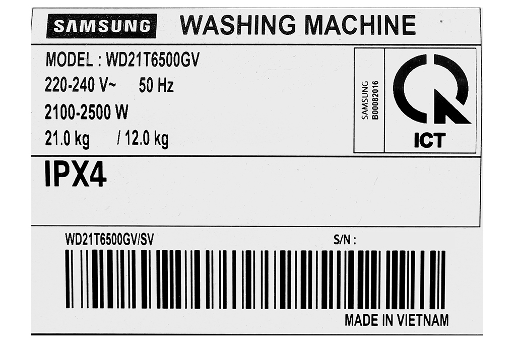 Máy giặt sấy Samsung Inverter 21 kg WD21T6500GV/SV