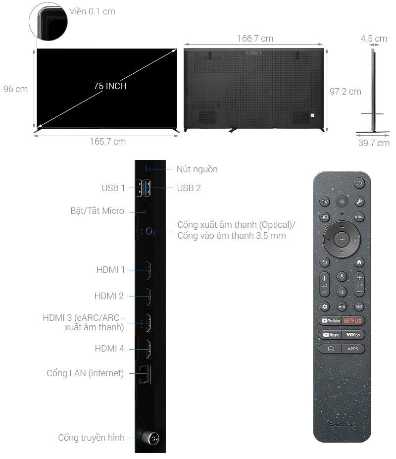 Google Tivi QLED Mini LED Sony AI 4K 75 inch K-75XR90VN3 Mẫu 2026 Mới 100% Giá Rẻ Nhất