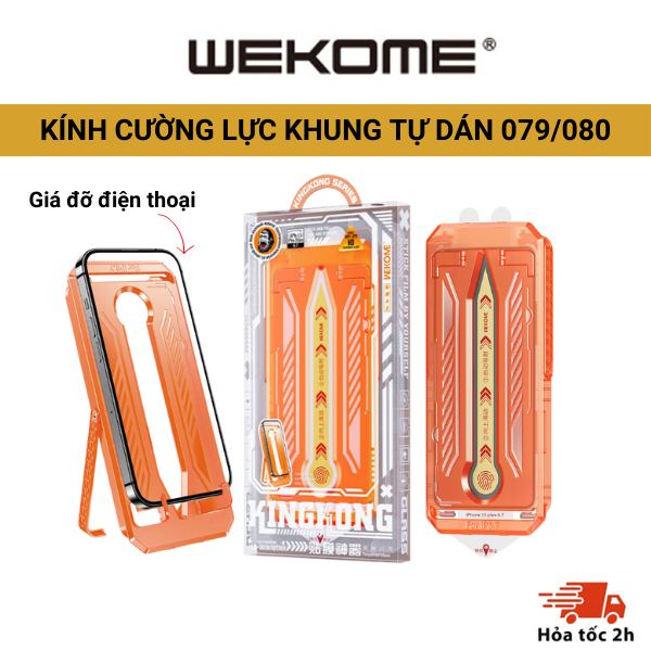 Kính cường lực khung tự dán KINGKONG WEKOME WTP-079 WTP-080 mới nhất siêu mượt, tích hợp giá đỡ điện thoại cho lph 15 Pro Promax