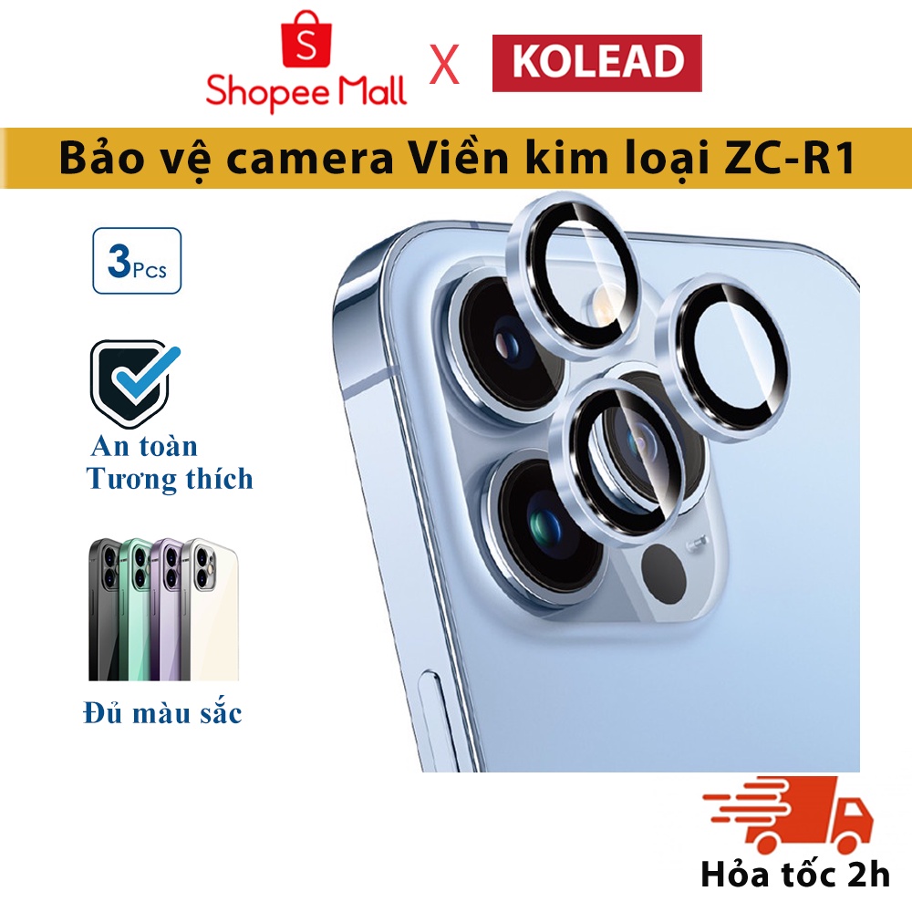 Bộ dán bảo vệ Camera viền kim loại KOLEAD ZC-R1 cho iphone 11 12 13 14 15 pro max plus bảo vệ từng ống kính
