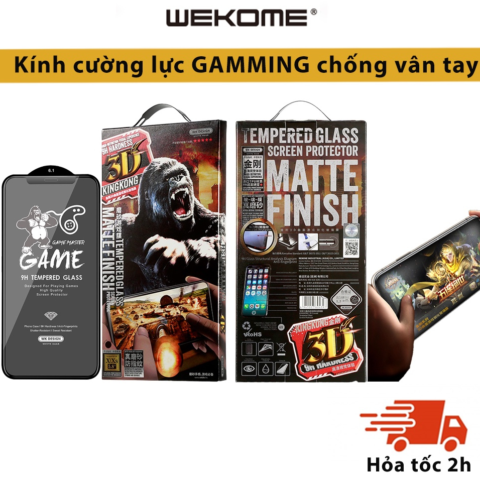 Kính Cường lực KingKong Nhám AG Chống vân tay mồ hôi chơi Game WEKOME 030 IPHONE