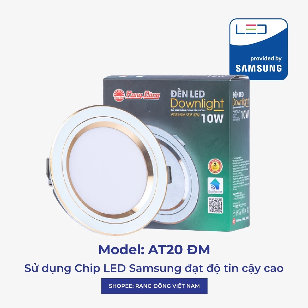Đèn Led Âm Trần Đổi Màu Rạng Đông, Mắt Trâu Downlight, 8W,10W,12W, lỗ trần 90, 110 MODEL
