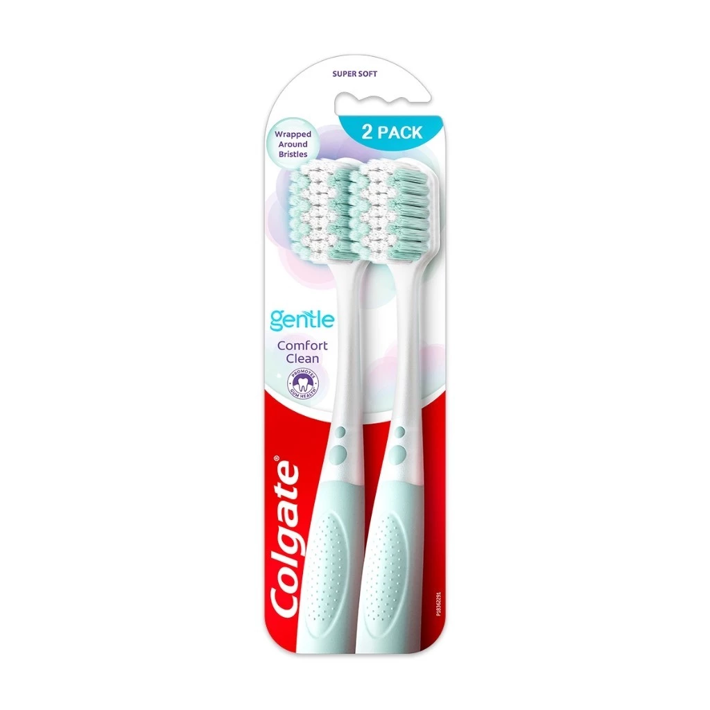Bộ 2 Bàn chải Colgate Gentle Comfort Clean lông chải 2 tầng chải sạch dịu nhẹ với đầu chải rộng hơn