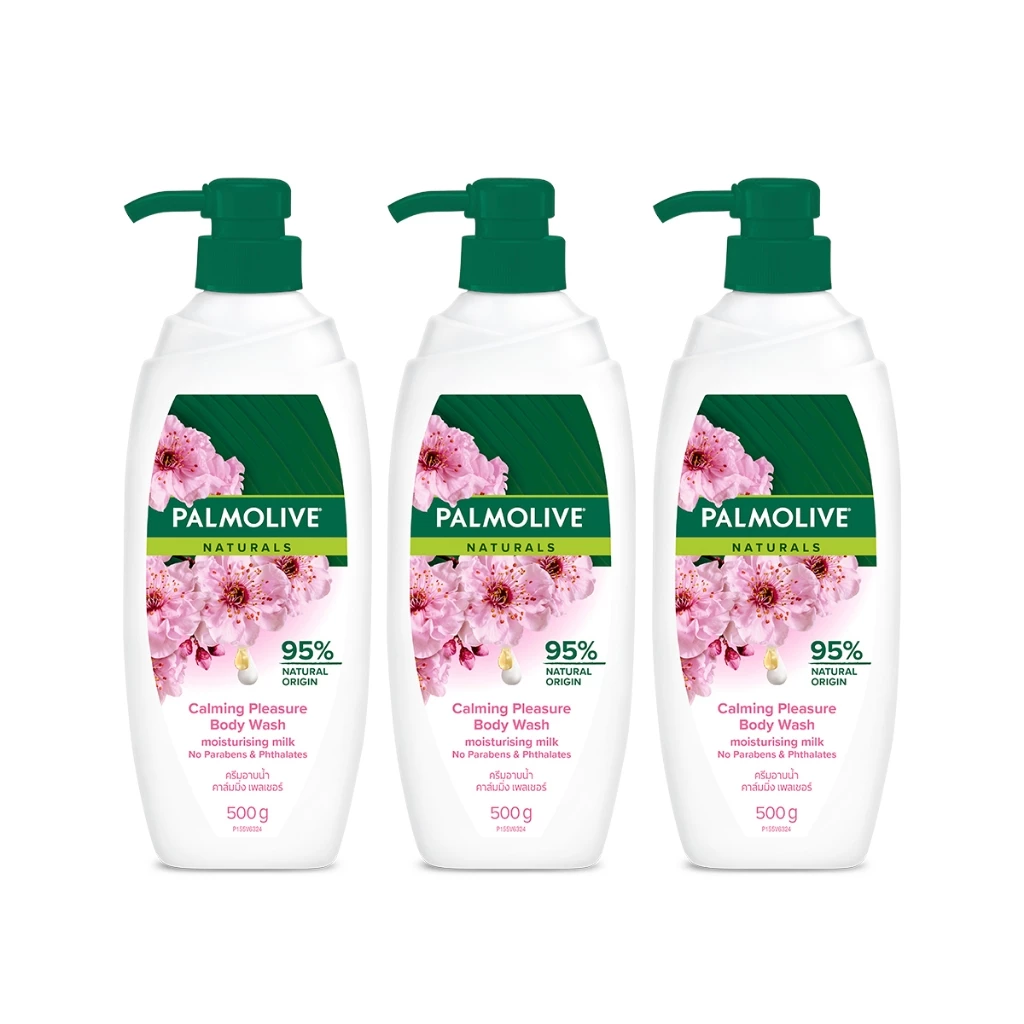 Bộ 3 chai sữa tắm Palmolive sảng khoái dịu êm 95% chiết xuất từ hoa anh đào 500g/chai