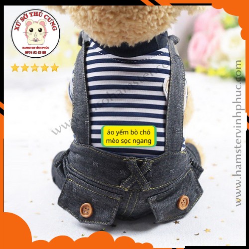 Bộ quần áo chó mèo yếm bò áo kẻ ngang