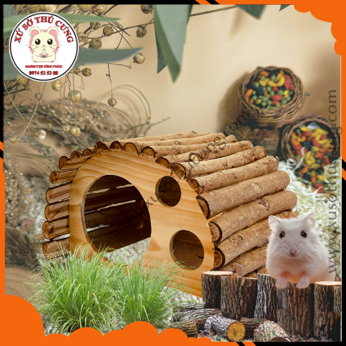 Nhà ngủ nhím,bọ ú,  hamster lớn gỗ mộc bán nguyệt