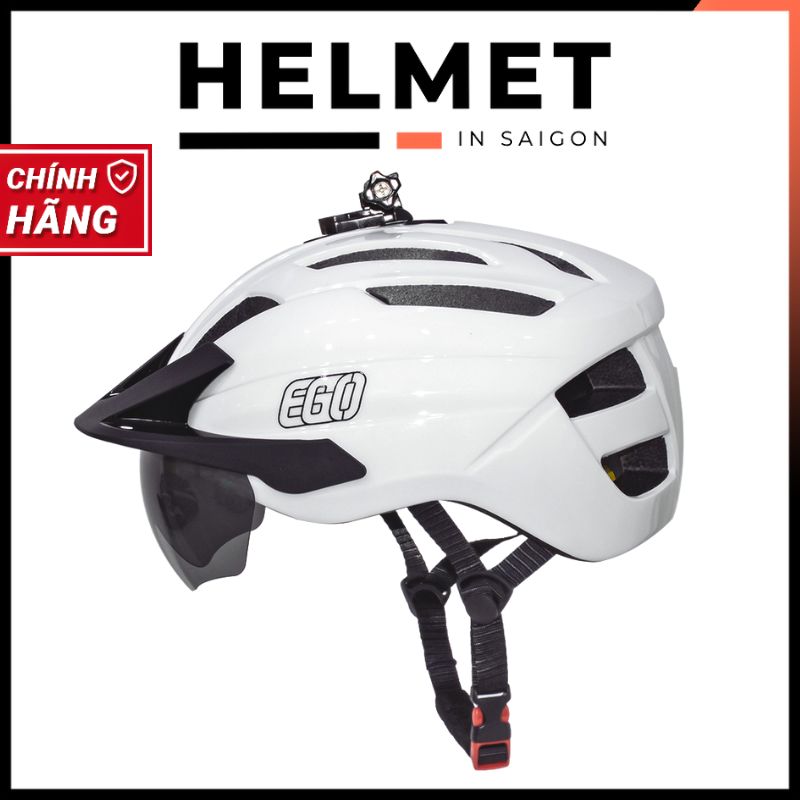 Mũ bảo hiểm xe đạp 1/2 đầu EGO EB-46 siêu nhẹ có kính nam châm, chốt gắn camera hành trình, điều chỉnh size