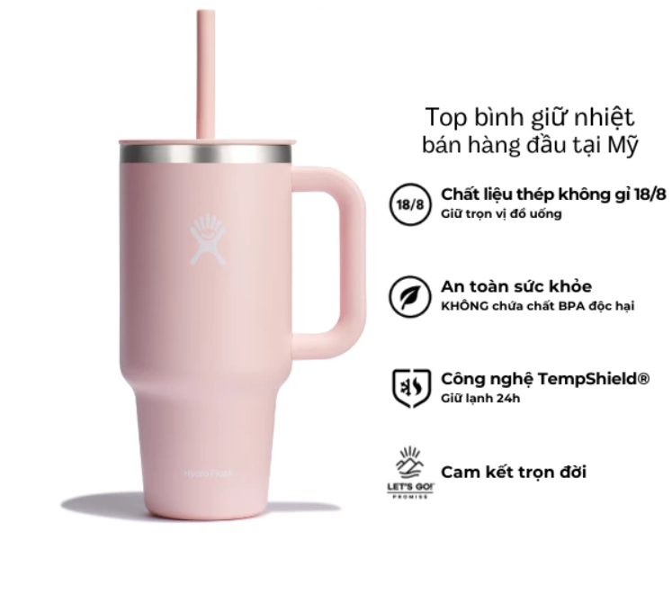 Ly giữ nhiệt Hydro Flask 32oz Around Travel Tumbler kèm ống hút