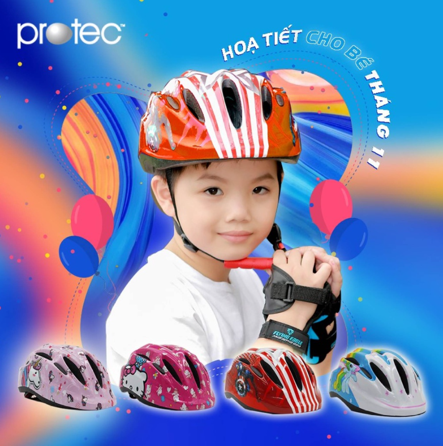 Mũ Bảo Hiểm Xe Đạp Trẻ Em PROTEC SMILE, Cho Bé Trai Từ 1-12 Tuổi, Họa Tiết Mạnh Mẽ Năng Động