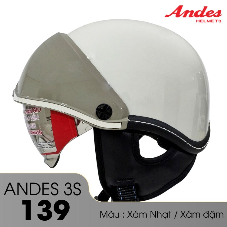 Mũ bảo hiểm 1/2 đầu kính âm ANDES 3S139 - MBH nửa đầu giấu kính cứng cáp, chịu va đập mạnh