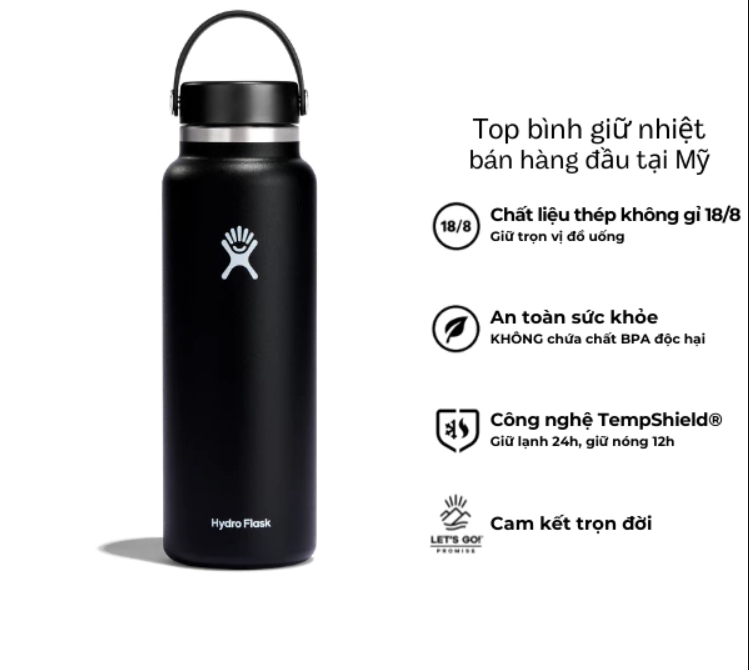 Bình giữ nhiệt Hydro Flask 40 oz Wide Flex Cap có nắp xoay