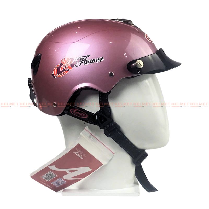 Mũ bảo hiểm 1/2 đầu không kính ANDES 3S108 có hoa dành cho nữ - MBH nửa đầu nhỏ gọn cứng cáp, chống va đập