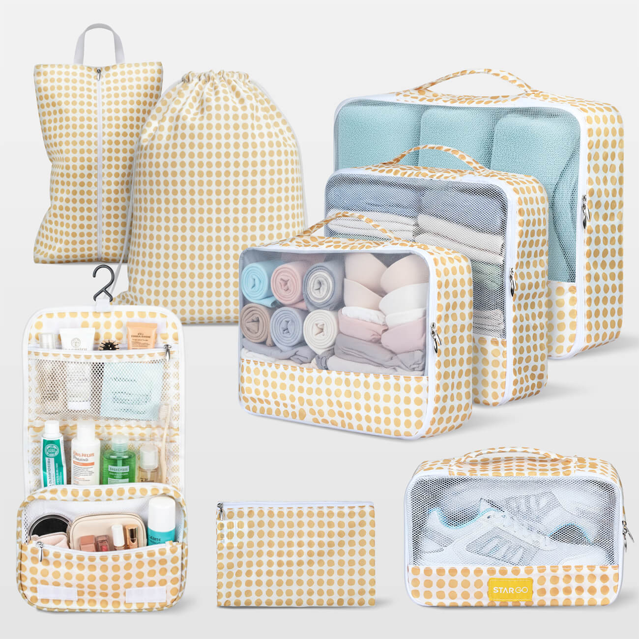 Bộ phụ kiện 8 túi STARGO Arreda - Túi tiện ích sắp xếp hành lý, đựng giày, mỹ phẩm, siêu nhẹ, trượt nước