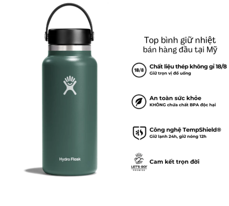 Bình giữ nhiệt Hydro Flask 32 oz Wide Flex Cap có nắp vặn