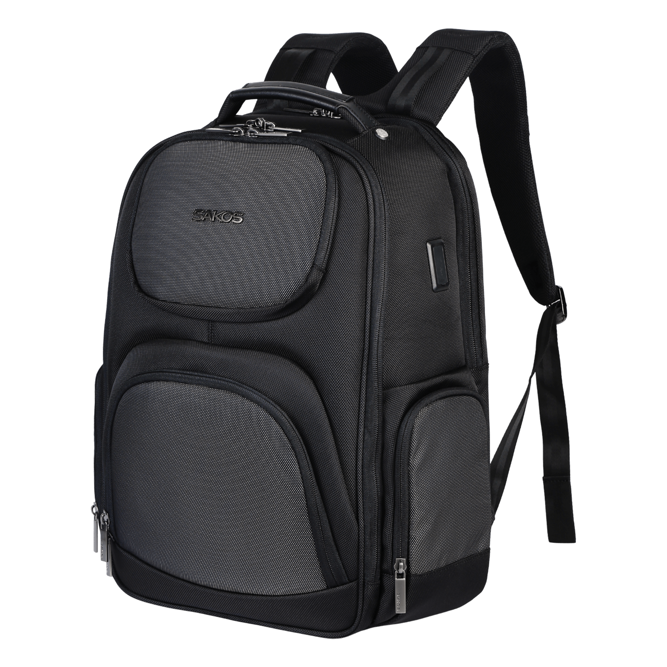 Balo doanh nhân laptop 15.6 inch SAKOS Impona mở rộng 90 độ có cổng sạc USB, tag tên, đai gài cần kéo vali